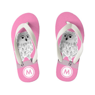 Cute White Owl Pink Girls Monogram Kid's Thongs