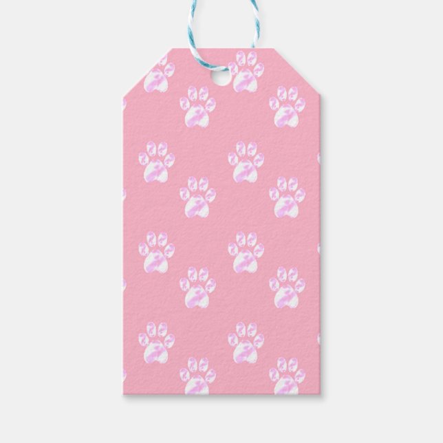 Cute white paw pattern on pink gift tags (Front)