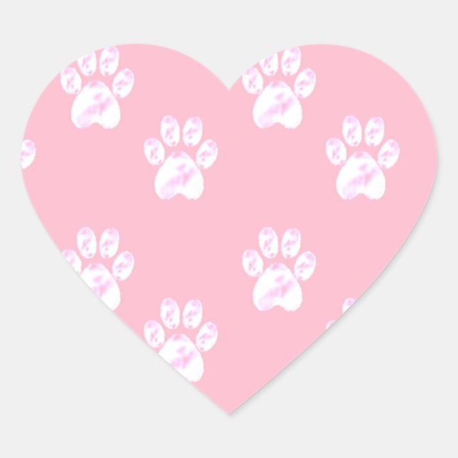Cute white paw pattern on pink heart sticker (Front)