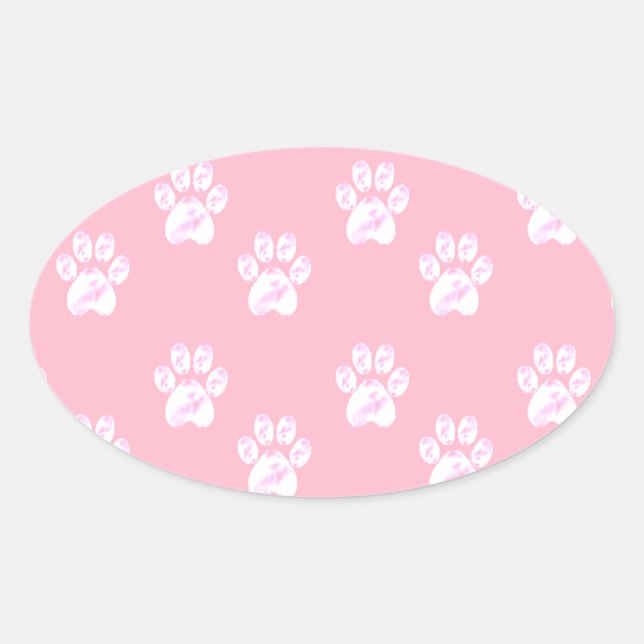 Cute white paw pattern on pink oval sticker (Front)