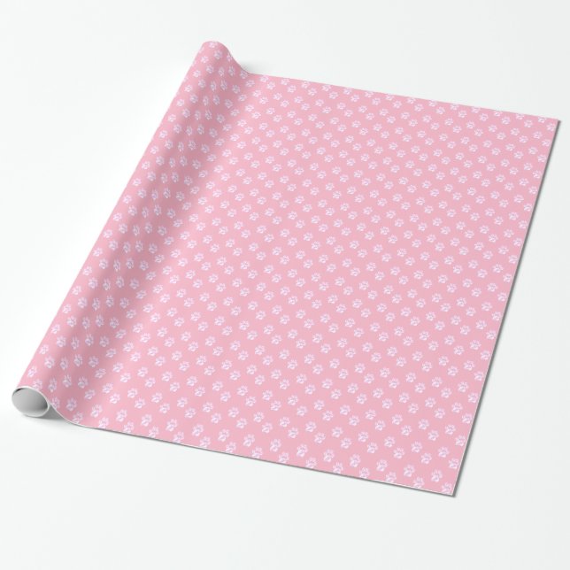 Cute white paw pattern on pink wrapping paper (Unrolled)