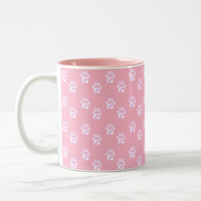 Cute white paws on pink Two-Tone coffee mug (Left)