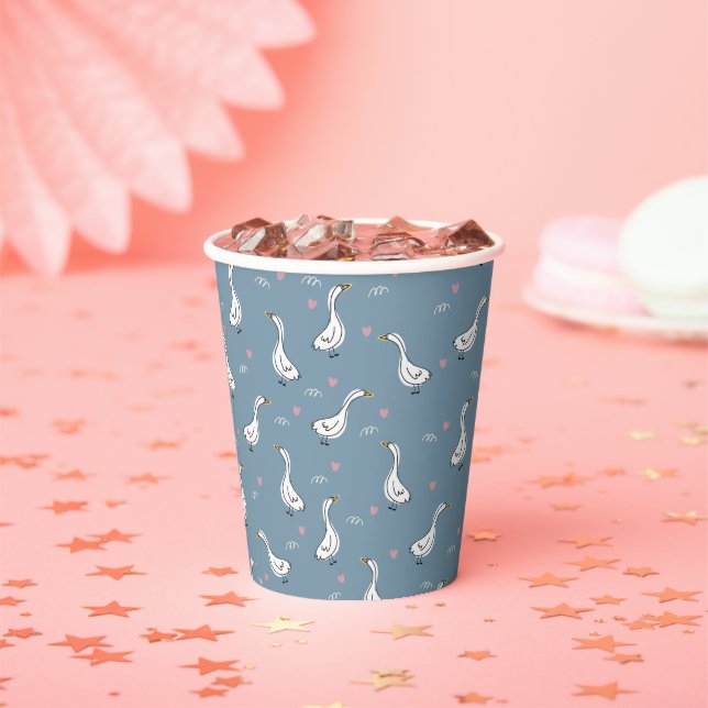 Cute White Pekin Duck Pattern Paper Cups (Insitu)