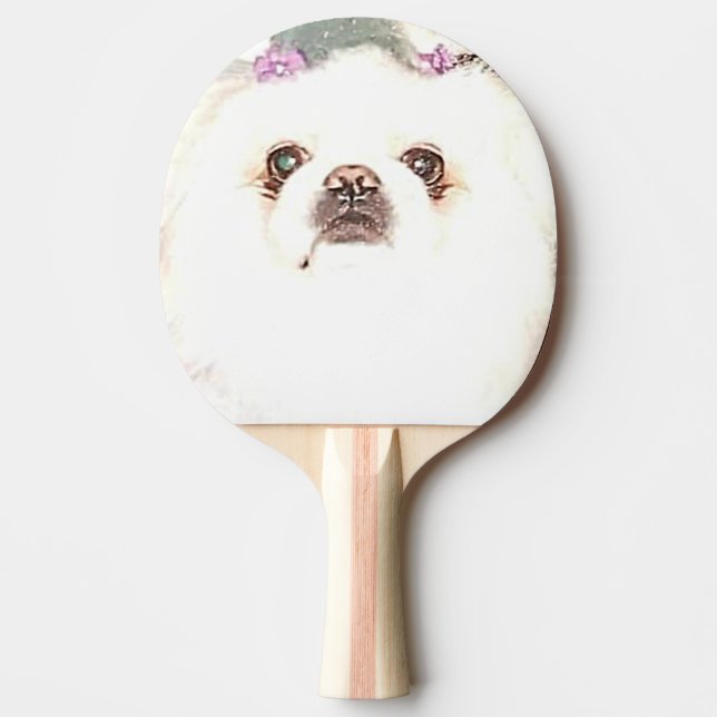 Cute White Pekingese Dog Ping Pong Paddle (Front)