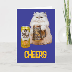 Cute White Persian Cat Beer Greeting Card