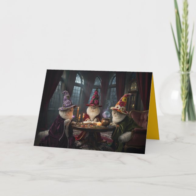 Cute White Persian Witch Card (Front)