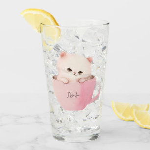 Cute White-Pink Cat in a Tea Cup
