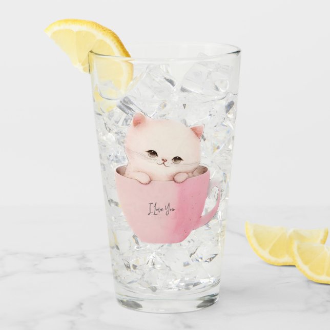 Cute White-Pink Cat in a Tea Cup (Front Ice)