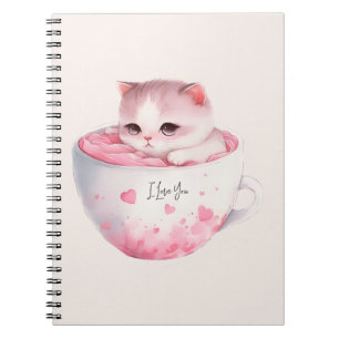 Cute White-Pink Cat in a Tea Cup (3) Notebook