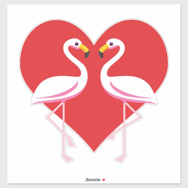 Cute White Pink Flamingos with Red Heart (Sheet)