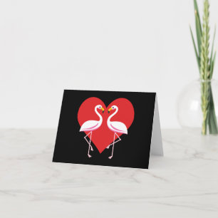 Cute White Pink Flamingos with Red Heart Card