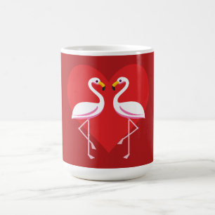 Cute White Pink Flamingos with Red Heart Coffee Mug