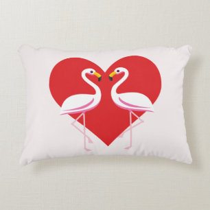 Cute White Pink Flamingos with Red Heart Decorative Cushion