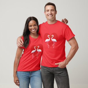 Cute White Pink Flamingos with Red Heart T-Shirt