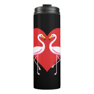 Cute White Pink Flamingos with Red Heart Thermal Tumbler