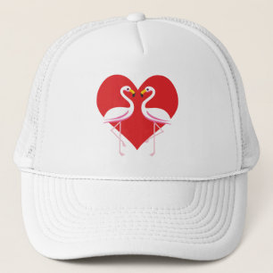 Cute White Pink Flamingos with Red Heart Trucker Hat