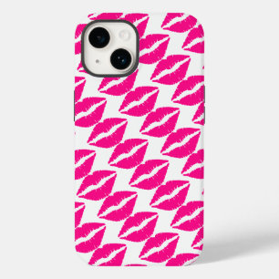 Cute white pink kisses pattern neck tie Case-Mate iPhone 14 case
