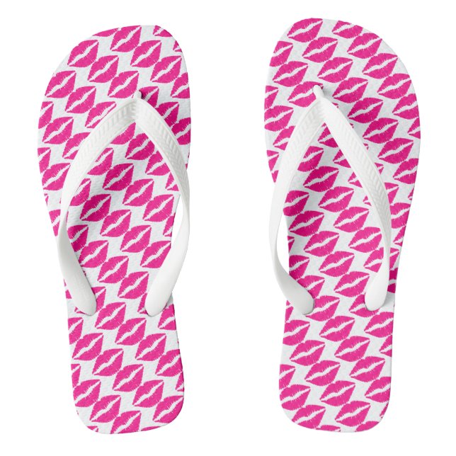 Cute white pink kisses pattern neck tie thongs (Footbed)