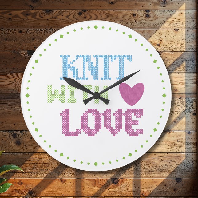 Cute white pink knit with love  large clock (Creator Uploaded)