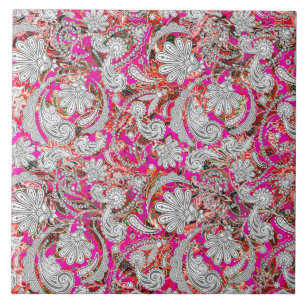 Cute white pink paisley patterns ceramic tile