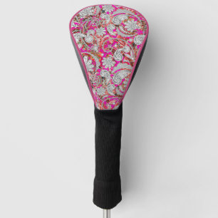 Cute white pink paisley patterns golf head cover
