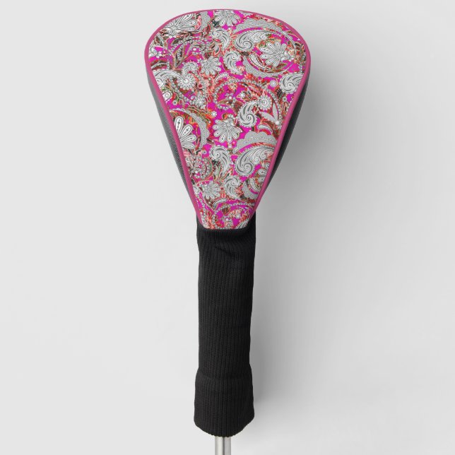 Cute white pink paisley patterns golf head cover (Front)