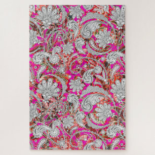 Cute white pink paisley patterns jigsaw puzzle
