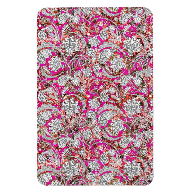 Cute white pink paisley patterns magnet (Vertical)