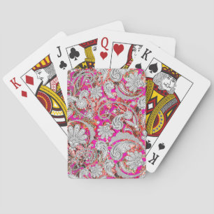 Cute white pink paisley patterns playing cards