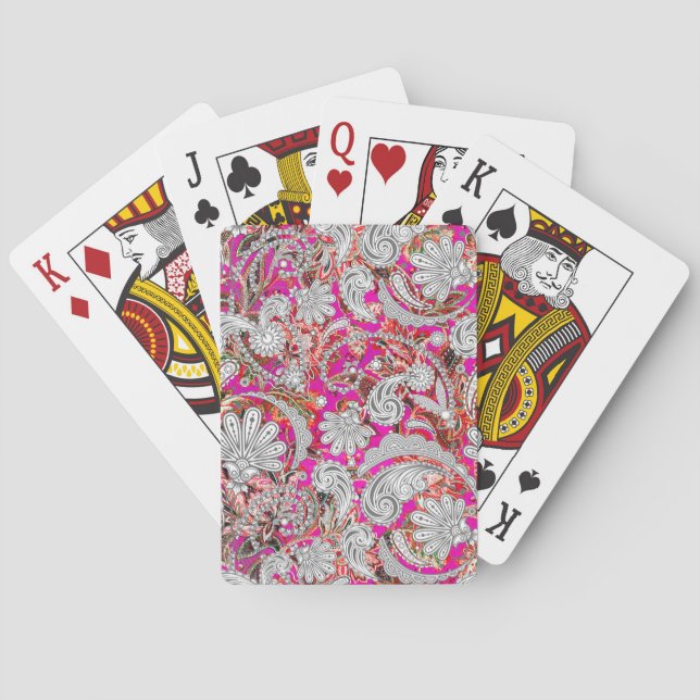 Cute white pink paisley patterns playing cards (Back)