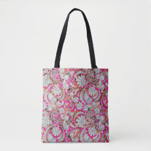 Cute white pink paisley patterns tote bag