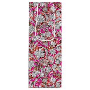Cute white pink paisley patterns wine gift bag
