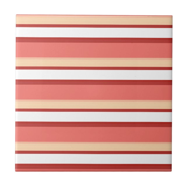 Cute white pink stripes  ceramic tile (Front)