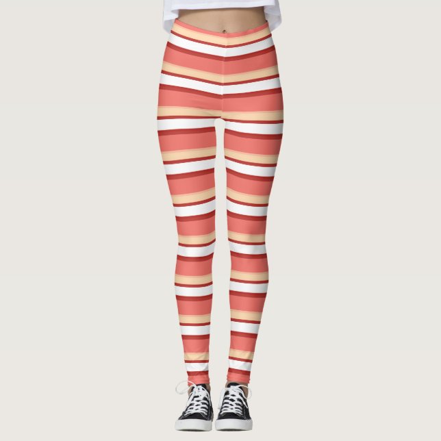 Cute white pink stripes leggings (Front)