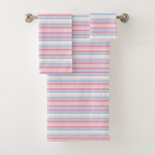 Cute white pinky stripes  bath towel set