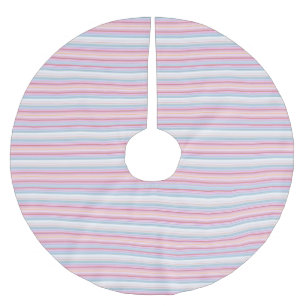 Cute white pinky stripes  brushed polyester tree skirt
