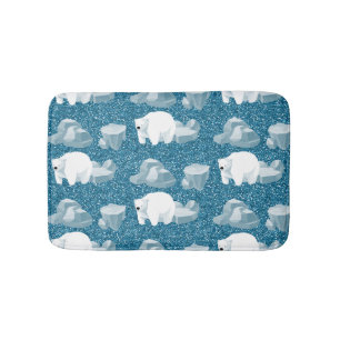 Cute White Polar Bear North Wild Animal Blue Cold Bath Mat