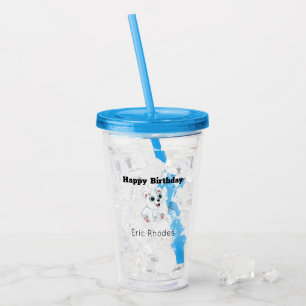 Cute white polar bear on birthday acrylic tumbler