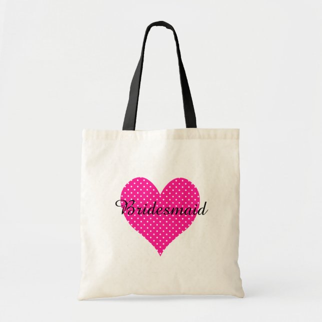 Cute White Polka Dotted Deep Pink Heart Tote Bag (Front)