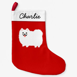 Cute White Pomeranian Cartoon Dog Fluffy Pommie Small Christmas Stocking