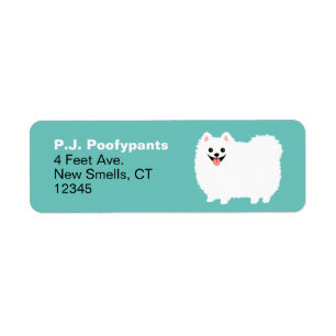 Cute White Pomeranian Cartoon Dog Return Address Label