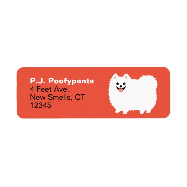 Cute White Pomeranian Cartoon Dog Return Address Label (Front)