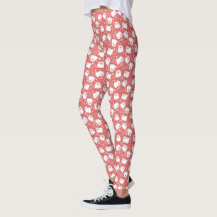 Cute White Pomeranian Cartoon Dogs Pattern Pink Leggings