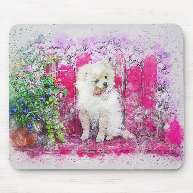 Cute White Pomeranian Dog Mouse Pad (Front)