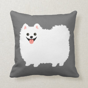 Cute White Pomeranian Fluffy Happy Dog Cushion
