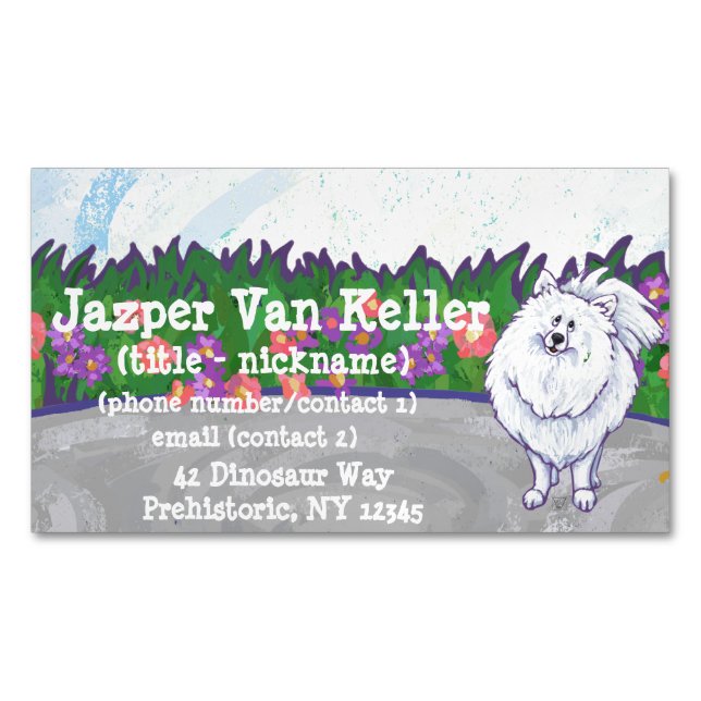 Cute White Pomeranian Magnetic Business Card (Front)