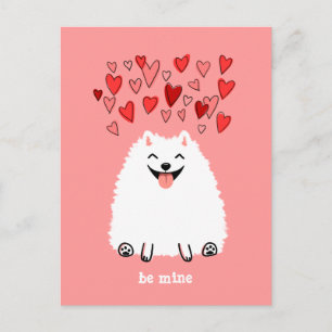 Cute White Pomeranian Valentine Be Mine Holiday Postcard