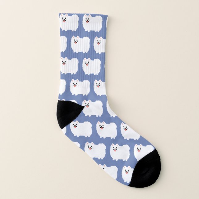 Cute White Pomeranians Pattern Pommy Cartoon Dogs Socks (Left Inside)