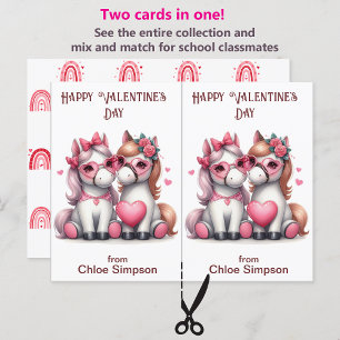 Cute White Ponies Kid's Valentine Classroom Card