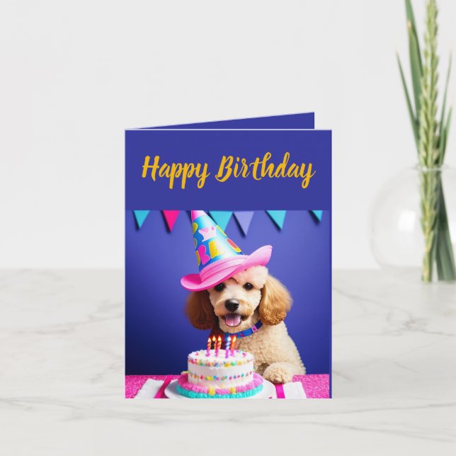 Cute White Poodle Birthday Card (Front)